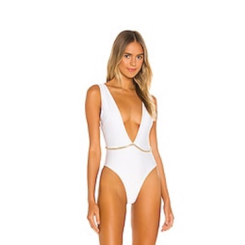 White One Piece w Gold Chain
